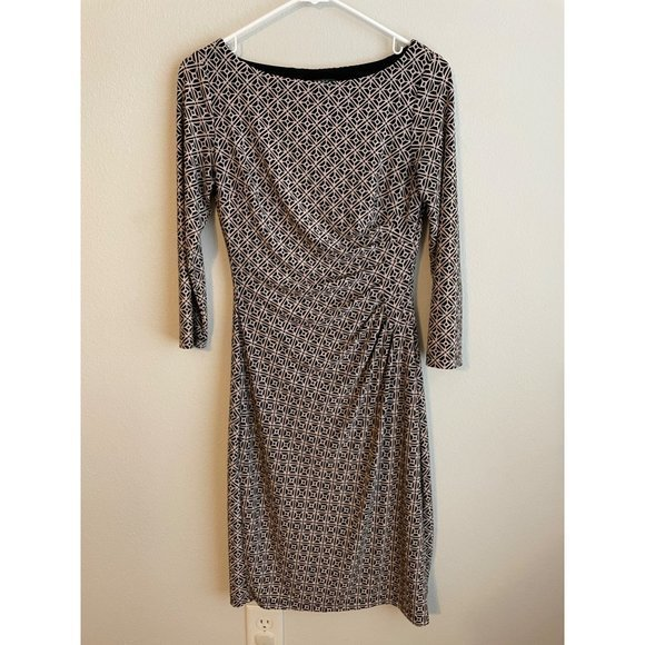 Lauren Ralph Lauren Geometric Ruched Dress Black‎ & Cream Size 2 - Picture 1 of 7